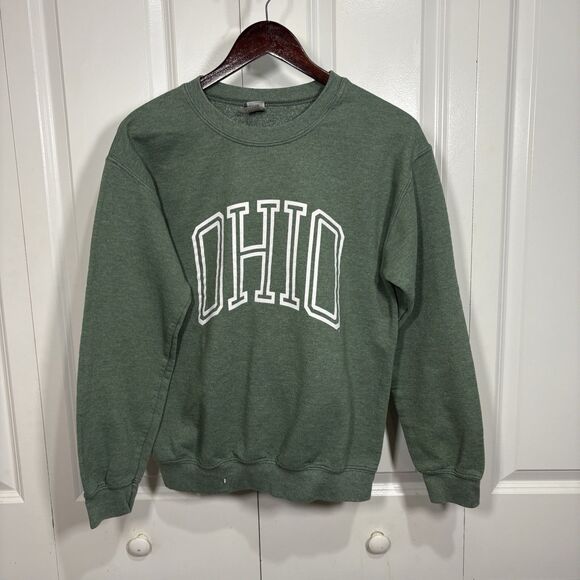 Gildan Ohio Sweatshirt Womens S Green Crewneck College Pullover Minimalist - Picture 1 of 7